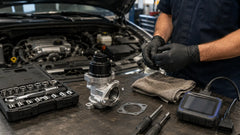 EGR valve replacement tools in garage
